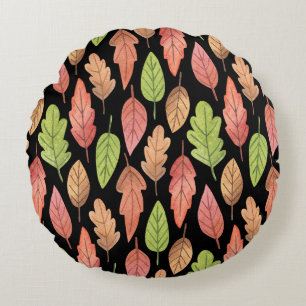 Watercolor autumn leaves: seamless pattern round pillow