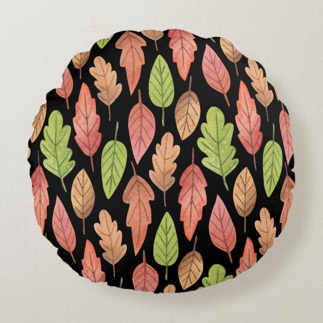 Watercolor autumn leaves: seamless pattern round pillow (Front)