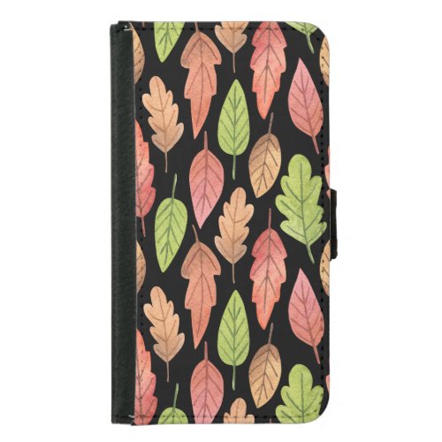 Watercolor autumn leaves seamless pattern samsung galaxy s5 wallet case