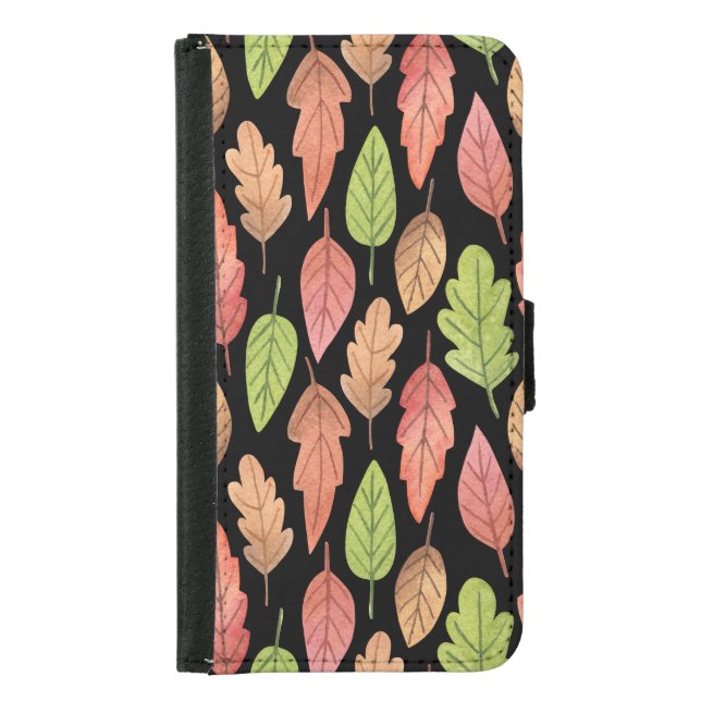 Watercolor autumn leaves: seamless pattern samsung galaxy wallet case (Front)