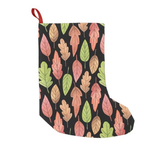 Watercolor autumn leaves seamless pattern small christmas stocking