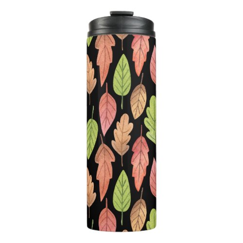 Watercolor autumn leaves seamless pattern thermal tumbler