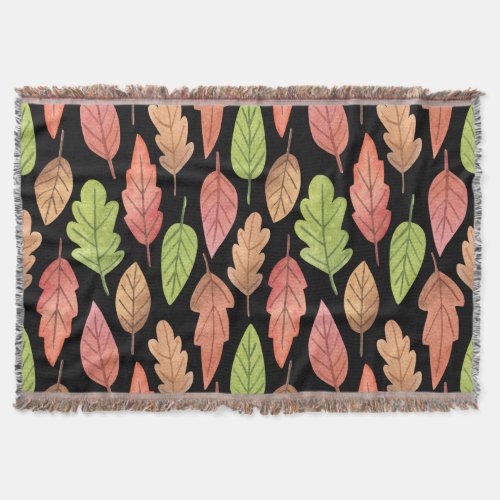 Watercolor autumn leaves seamless pattern throw blanket