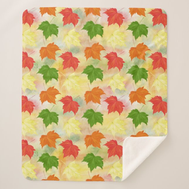 watercolor autumn leaves sherpa blanket (Front)