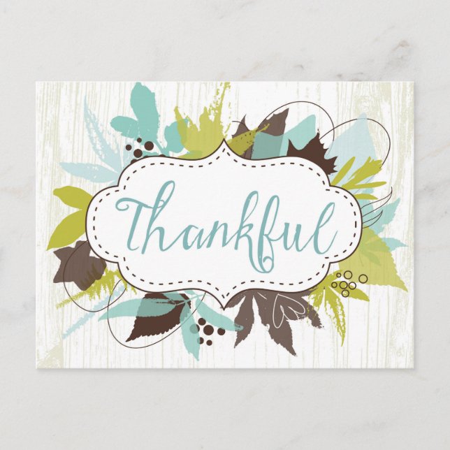 Watercolor Autumn Leaves Thankful Postcard (Front)