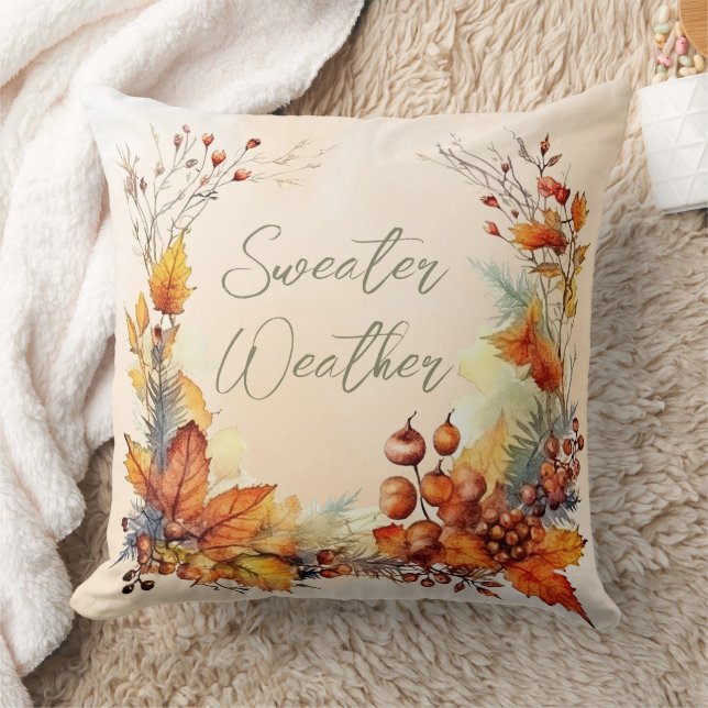 Watercolor Autumn Leaves Throw Pillow (Blanket)
