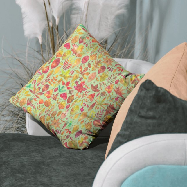 Watercolor Autumn Leaves Throw Pillow (Creator Uploaded)