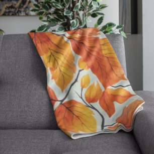 Watercolor Autumn Leaves – Vibrant Fall Foliage Fleece Blanket
