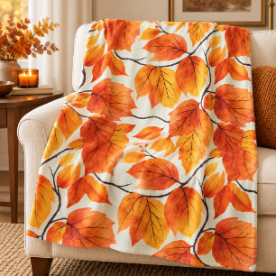 Watercolor Autumn Leaves – Vibrant Fall Foliage Fleece Blanket