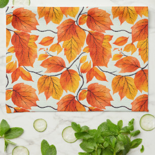 Watercolor Autumn Leaves – Vibrant Fall Foliage Kitchen Towel