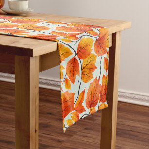 Watercolor Autumn Leaves – Vibrant Fall Foliage Long Table Runner