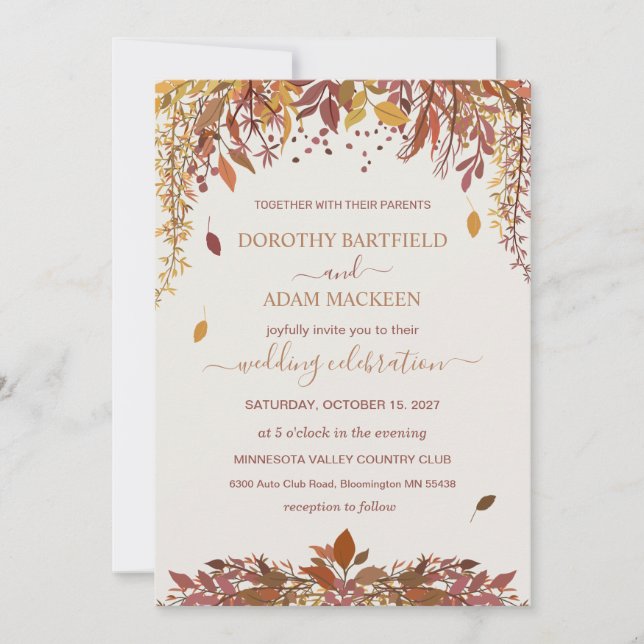 Watercolor autumn leaves Wedding Invitation (Front)
