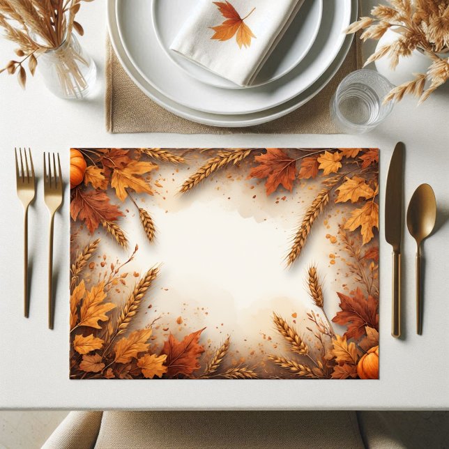 Watercolor Autumn Leaves & Wheat Border – Elegant  Placemat (Creator Uploaded)