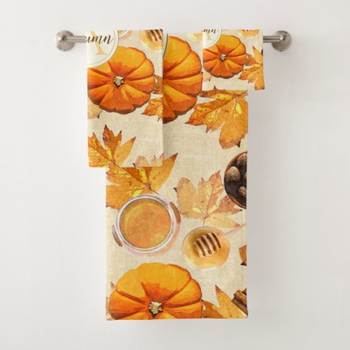 Watercolor Autumn Magic Vintage Scents Monogram Bath Towel Set