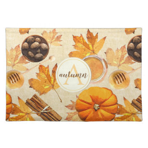 Watercolor Autumn Magic Vintage Scents Monogram Cloth Placemat