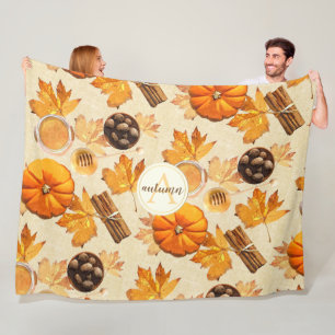 Watercolor Autumn Magic Vintage Scents Monogram Fleece Blanket