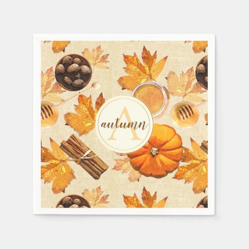 Watercolor Autumn Magic Vintage Scents Monogram Napkins