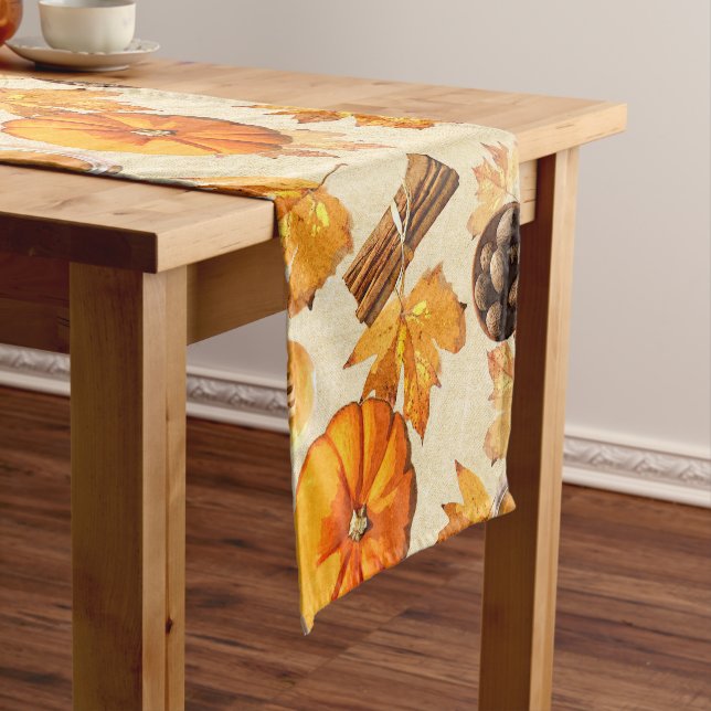 Watercolor Autumn Magic Vintage Scents Monogram Short Table Runner (In Situ)