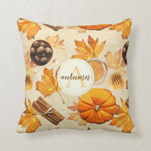 Watercolor Autumn Magic Vintage Scents Monogram Throw Pillow