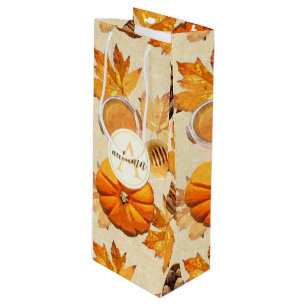 Watercolor Autumn Magic Vintage Scents Monogram Wine Gift Bag