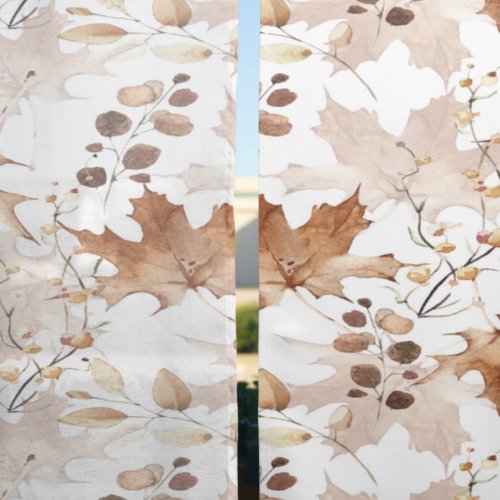 Watercolor Autumn Maple Leaves Pattern Sheer Curtains