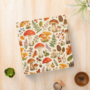 Watercolor Autumn Mushroom Pattern 3 Ring Binder