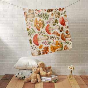 Watercolor Autumn Mushroom Pattern Baby Blanket