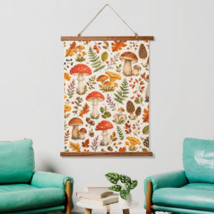 Watercolor Autumn Mushroom Pattern Hanging Tapestry