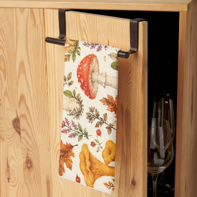 Watercolor Autumn Mushroom Pattern  Kitchen Towel (Thirds Fold)