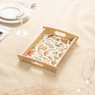 Watercolor Autumn Mushroom Pattern Serving Tray
