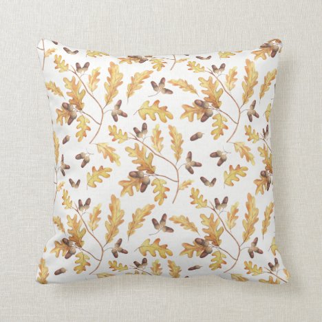 Watercolor Autumn Oak Leaves Acorns | Throw Pillow