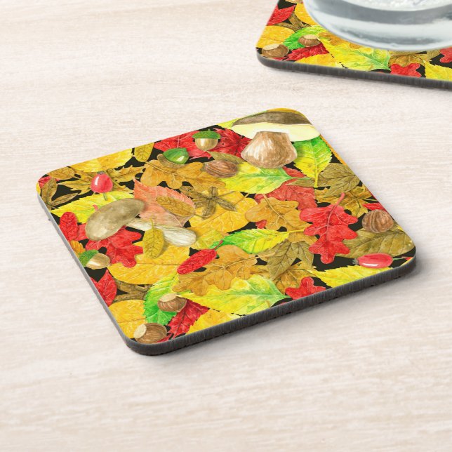 Watercolor autumn pattern drink coaster (Left Side)
