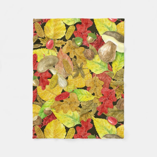 Watercolor autumn pattern fleece blanket (Front)