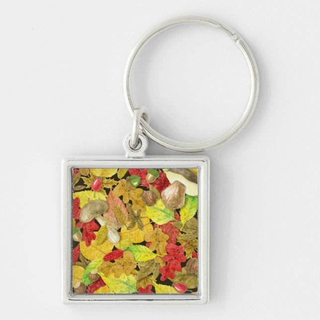 Watercolor autumn pattern keychain (Front)
