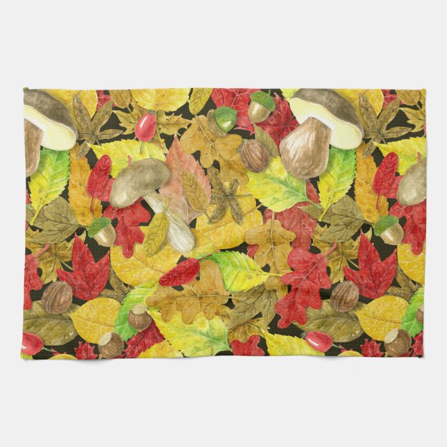 Watercolor autumn pattern kitchen towel (Horizontal)