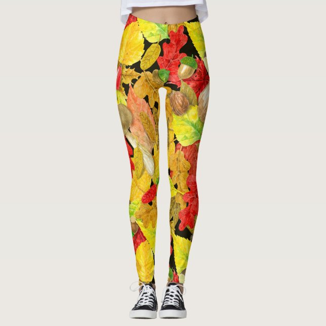 Watercolor autumn pattern leggings (Front)