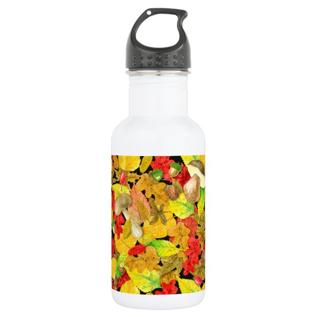 Watercolor autumn pattern water bottle (Front)