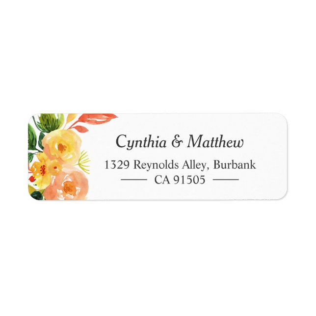 Watercolor Autumn Peach Floral Bouquet Label (Front)