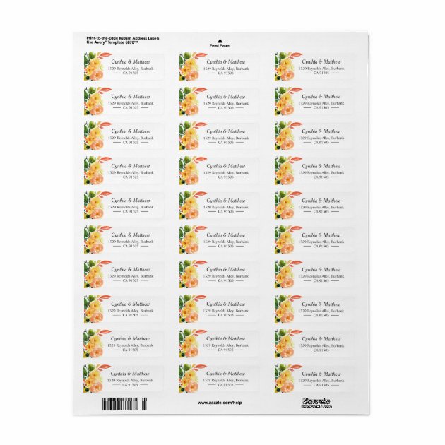 Watercolor Autumn Peach Floral Bouquet Label