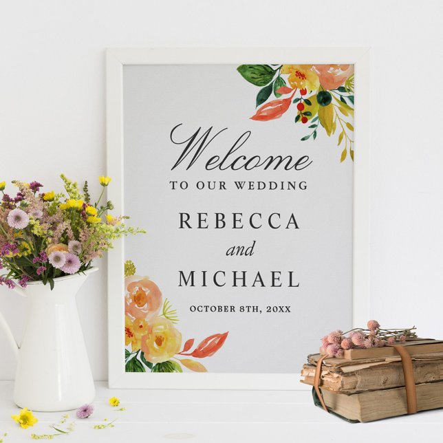 Watercolor Autumn Peach Floral Wedding Sign (Creator Uploaded)