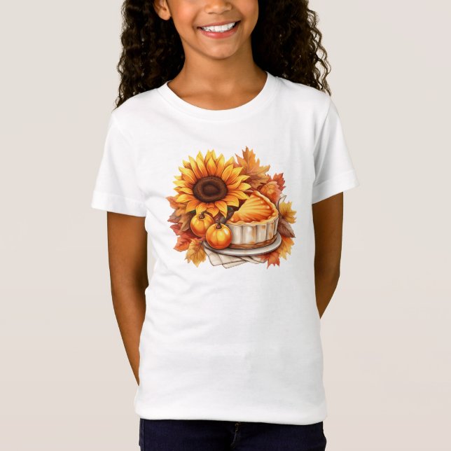 Watercolor Autumn Pie and Sunflower T-Shirt (Front)