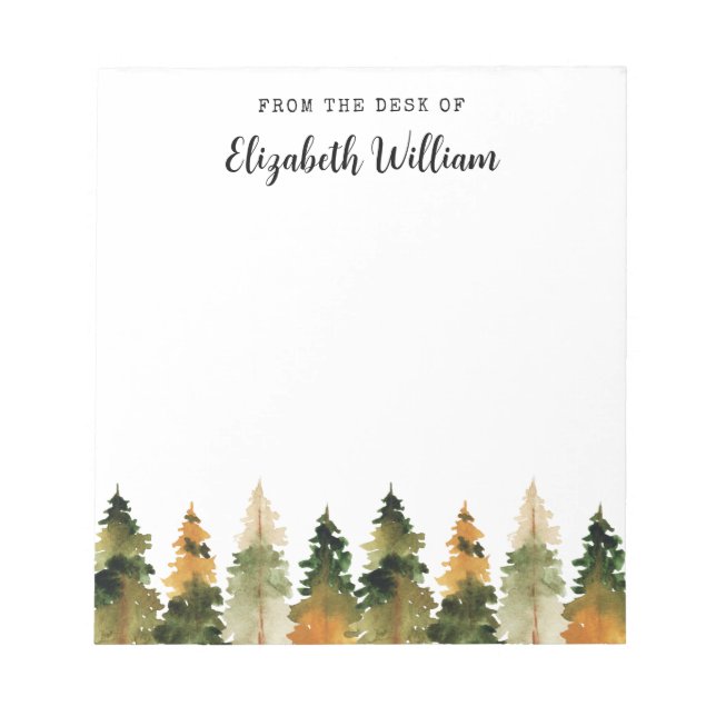 Watercolor Autumn Pine Trees Personalized  Notepad (Front)