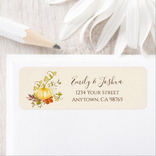 Watercolor Autumn Pumpkin and Leaves Address Label