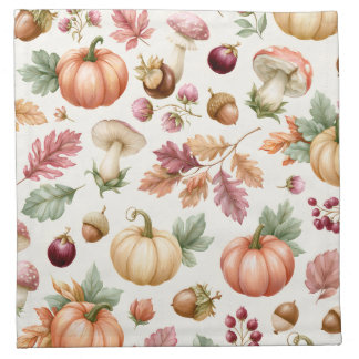 Watercolor Autumn Pumpkin and Mushroom Cloth Napkin