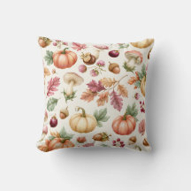Watercolor Autumn Pumpkin and Mushroom Pattern