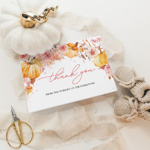 Watercolor Autumn Pumpkin Baby Shower Thank You Card