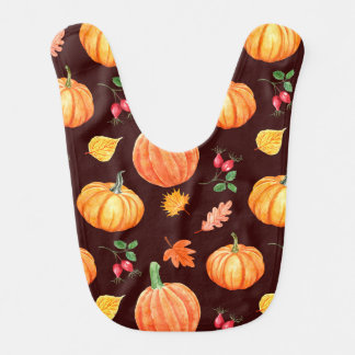 Watercolor Autumn Pumpkin Floral Pattern Baby Bib