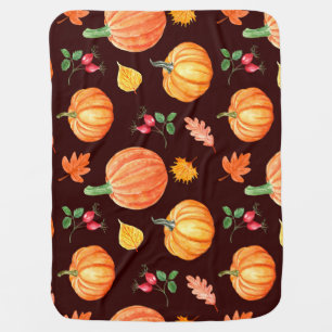 Watercolor Autumn Pumpkin Floral Pattern Baby Blanket