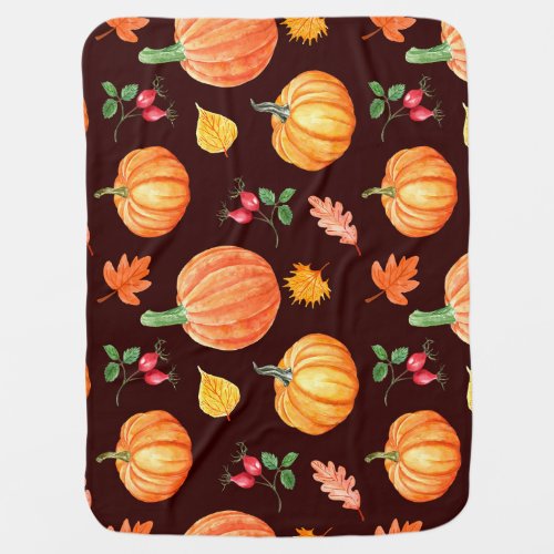 Watercolor Autumn Pumpkin Floral Pattern Baby Blanket