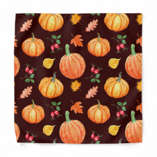 Watercolor Autumn Pumpkin Floral Pattern Bandana